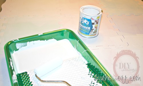 painted playmat tutorial, Zinsser primer, do it yourself kitchen mat