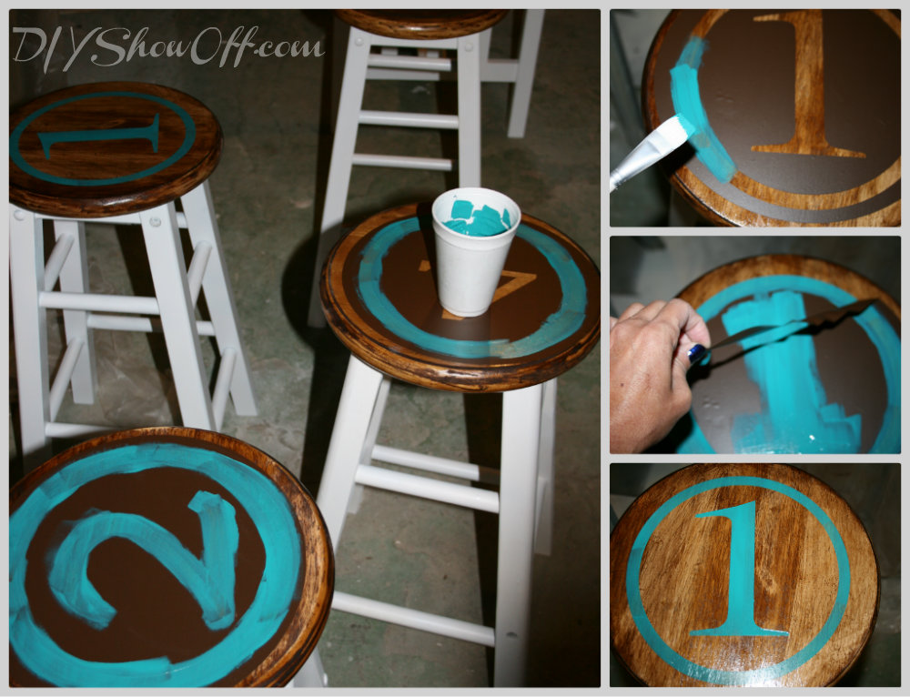 painting stenciled barstools