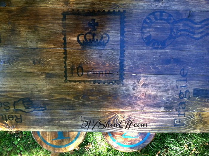 stenciled stained plank table top