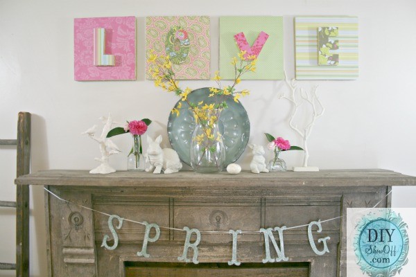 cardboard letters with mantels