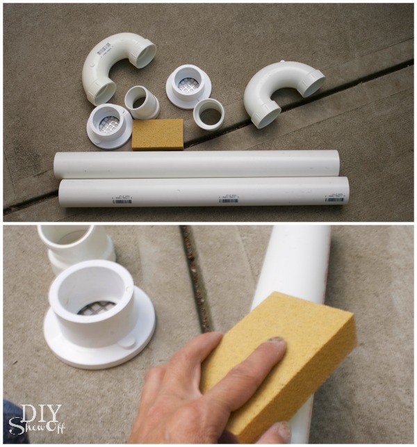 sanding PVC pipe - lighted candy cane tutorial