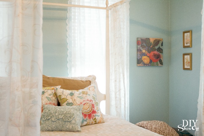 blue orange gold eclectic guest bedroom at diyshowoff.com