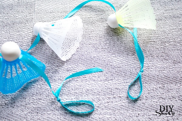 Finished birdie garland laid out before hanging