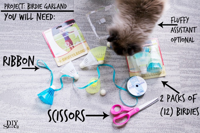 Ribbon scissors and birdies - supplies for creating an easy whimsical summer garland