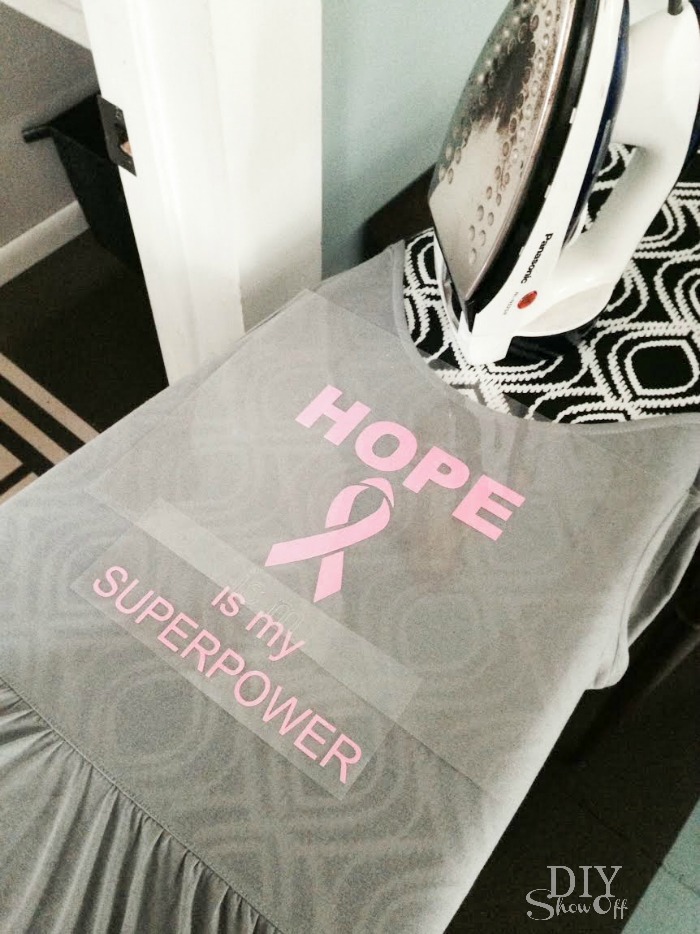 pink glitter iron on - hope is my superpower breast cancer shirt