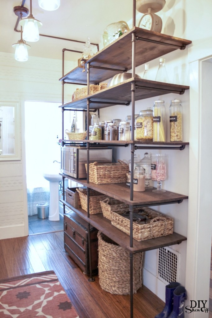 open pantry with pipe shelving