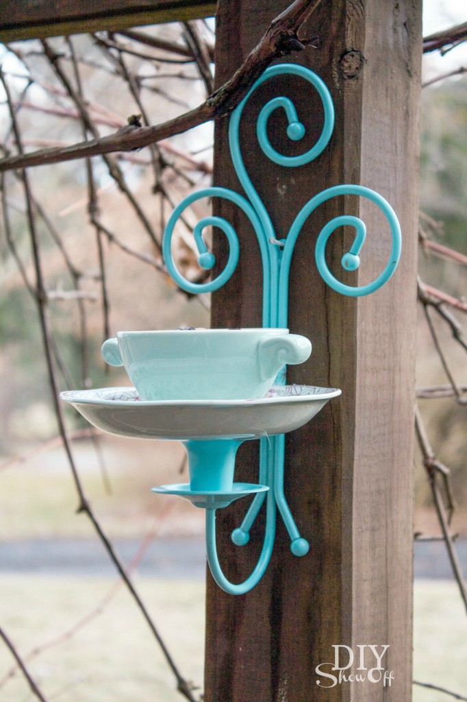 DIY tea cup candle sconce bird feeder tutorial @diyshowoff