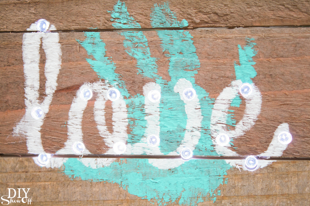 Awe! A cute DIY keepsake handprint Mother's Day gift (LED 'love' wood plaque) tutorial @diyshowoff #michaelsmakers