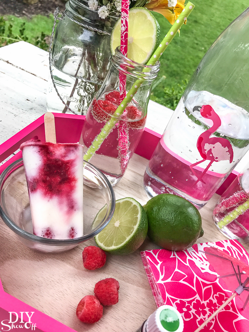 Plan Your Summer Cookout: Raspberry Lime essential oil infused Popsicles recipe @diyshowoff