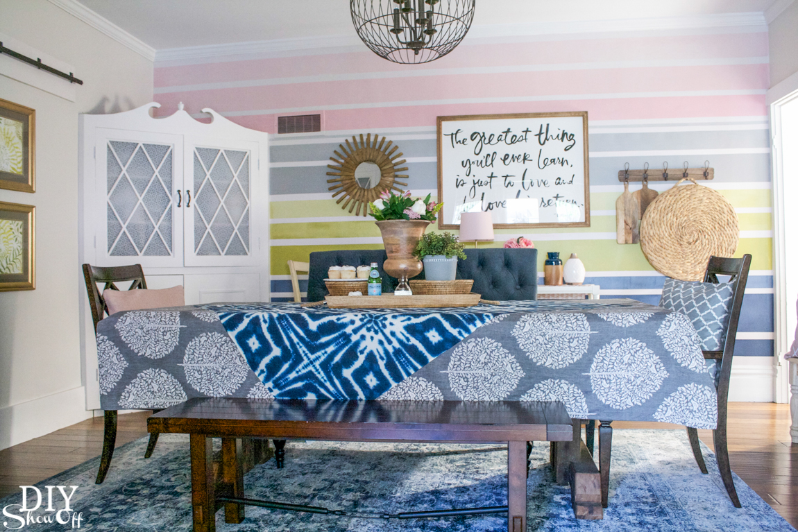 Color Lover's Room Makeover - dining room reveal @diyshowoff (navy, chartreuse, blush and gray for a soft but colorful fresh new look) #colorlovers #birchlanecolorlovers #TheMinecolorlovers #mintedcolorlovers