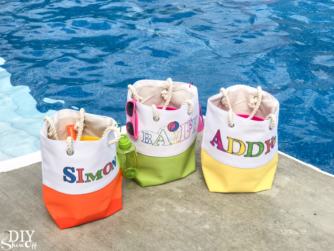 DIY personalized pool party tote bag #madewithmichaels @diyshowoff