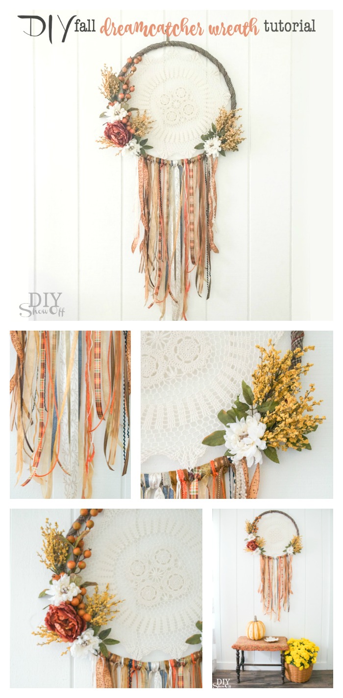 DIY fall dreamcatcher wreath door decor tutorial @diyshowoff