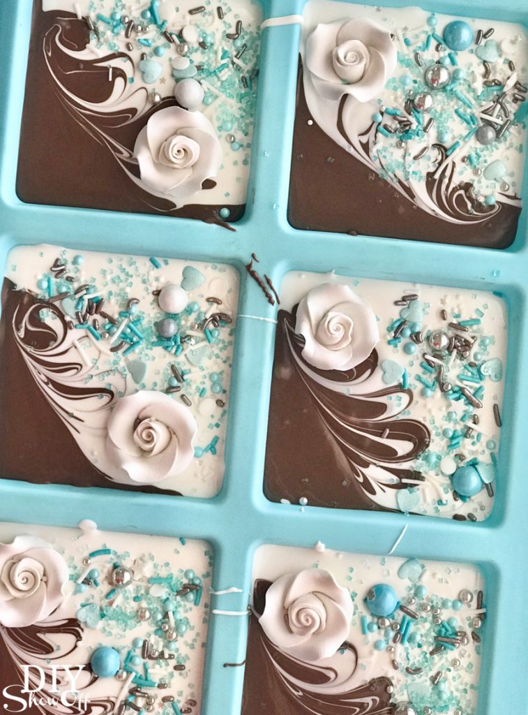 DIY chocolate candy melts bridal wedding shower party favor gifts tutorial @diyshowoff essential oil infused gift idea breakfast at tiffany's 