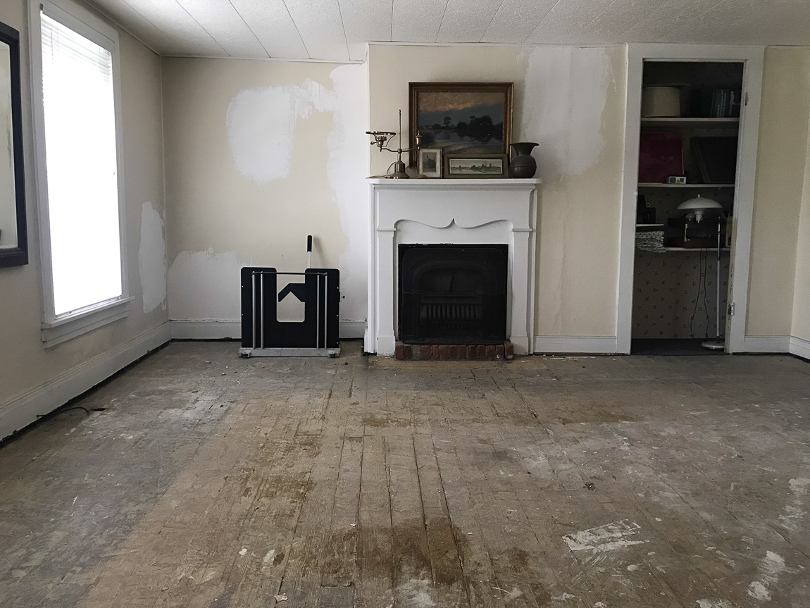 old floor with fireplace