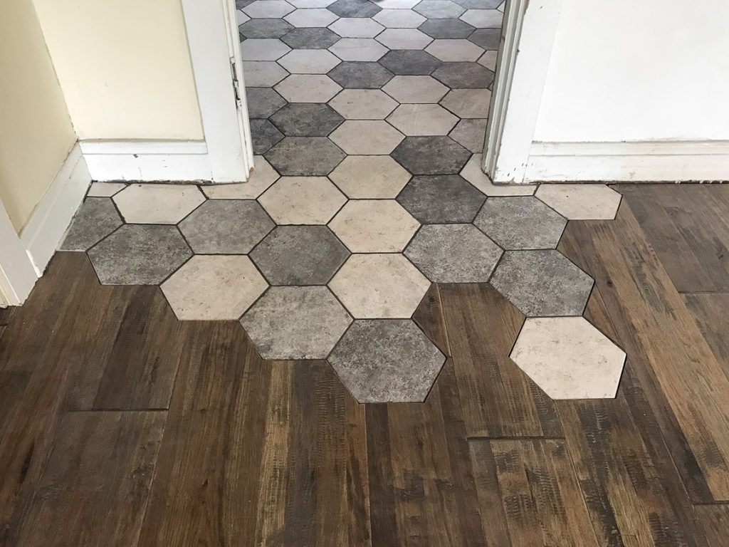 hexagon tiles meet hardwood