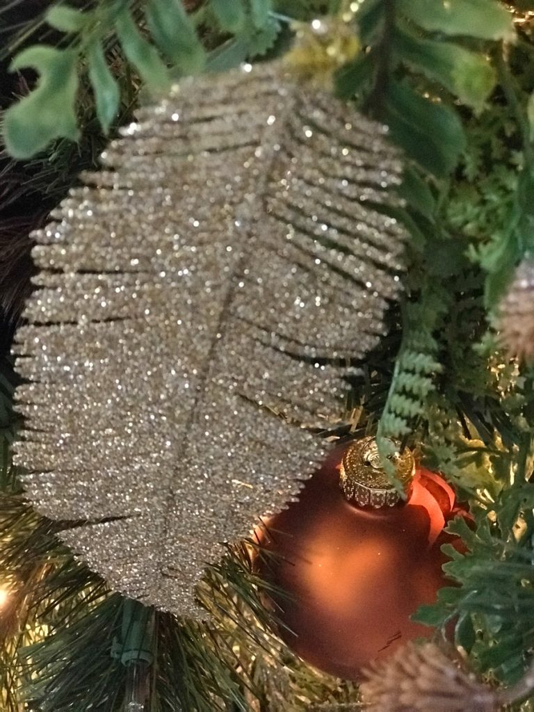 rustic christmas tree gold glitter feather