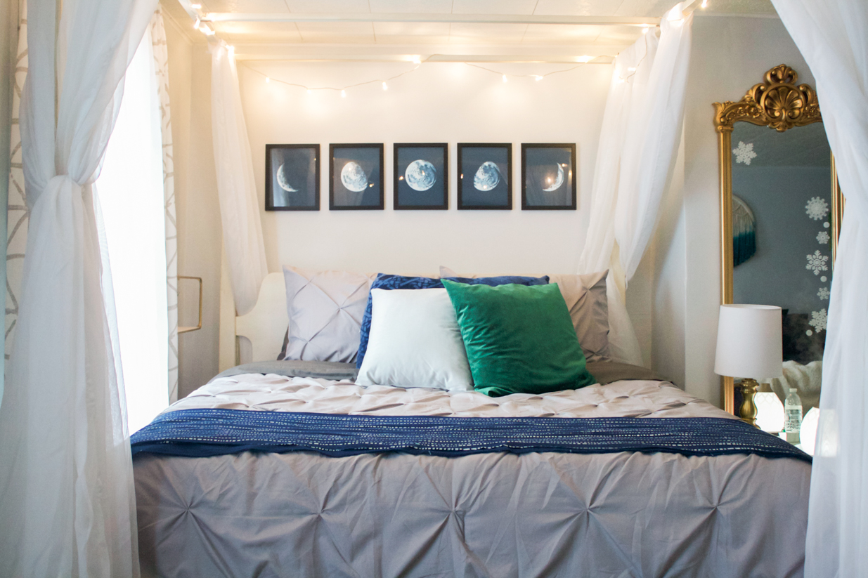 moon phases art above bed
