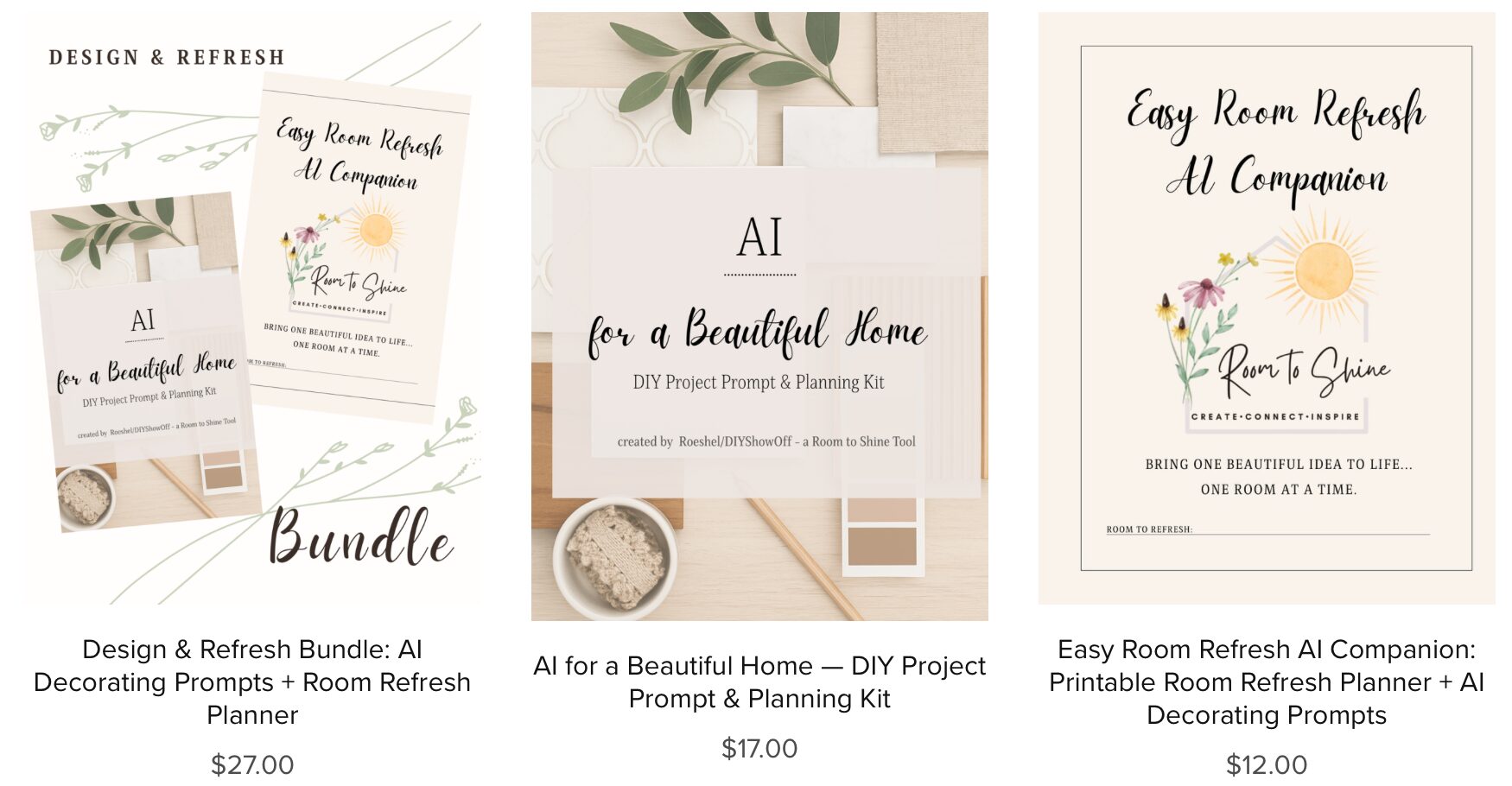 DIYShowOff Digital Shop - AI Decorating Prompts and Room Refresh Planners